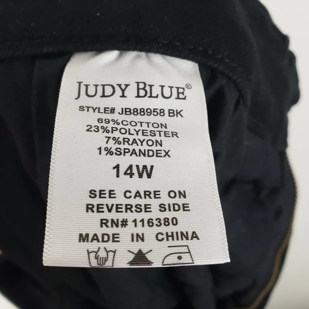 Judy Blue High Waist Star Back Seam Black Flare Denim Jeans 88958 Womens 14W - Picture 9 of 10